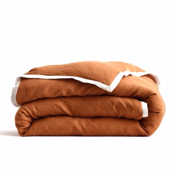 Quince European Linen Contrast Flange Queen Duvet Cover Terra Cotta and Sand - Picture 5 of 5